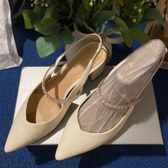 NEW BELLA TATA Pointed Toe Square Heels Slingback Shoes EU 39 Bridal Wedding - Picture 4 of 7